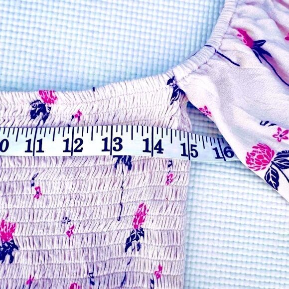 Free People Lana cloudberry, pink floral Rusching Off Shoulder Tunic NWOT large - Picture 8 of 15